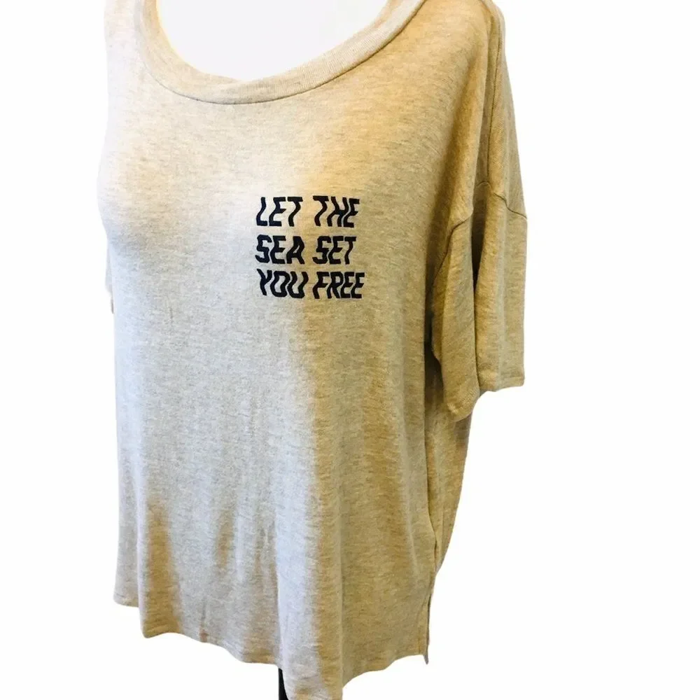 NWT SADIE & SAGE Oatmeal Graphic Knit Tee Shirt - Picture 9 of 10